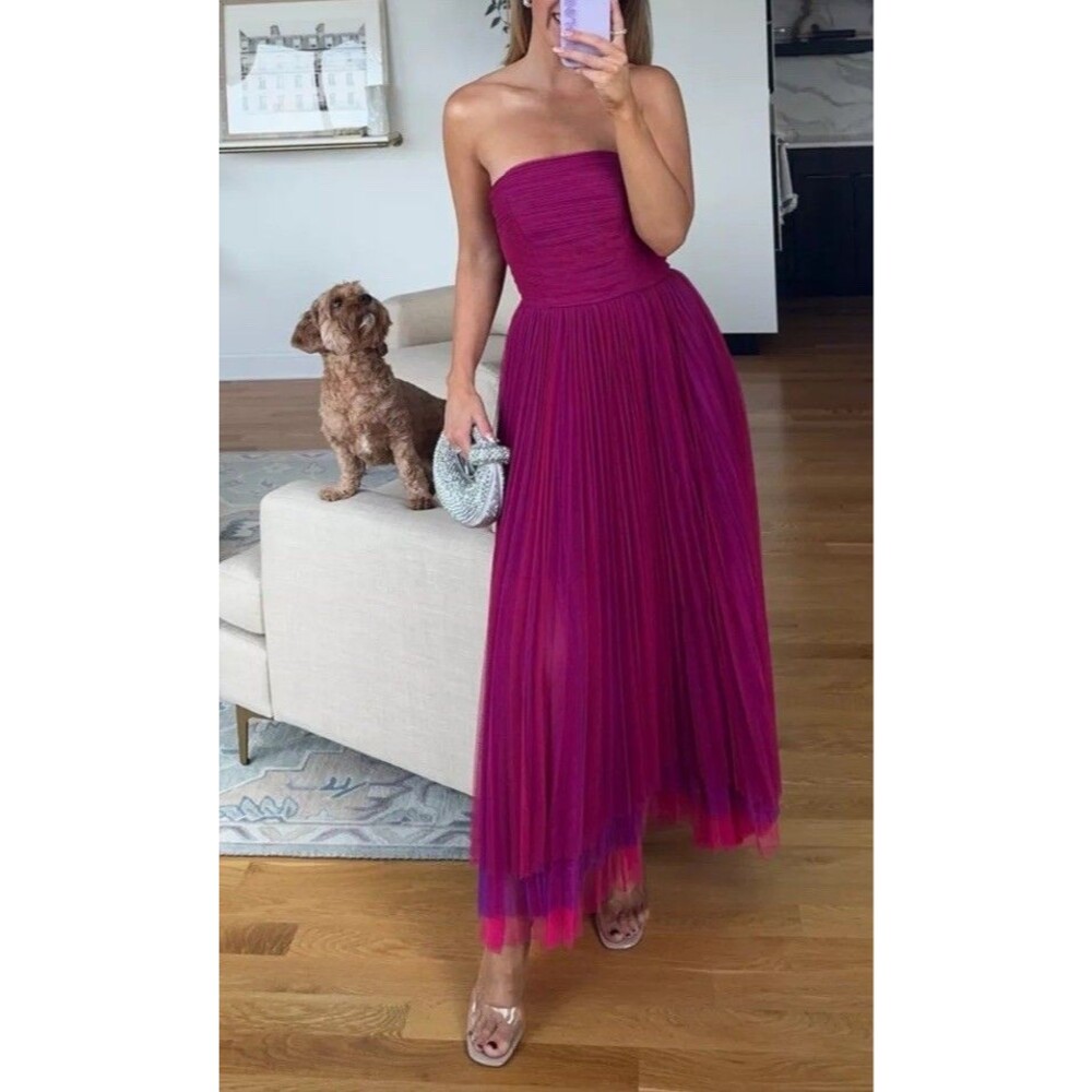 Chelsea28 Women's Red Smocked Strapless Tulle Cocktail Dress Size XS